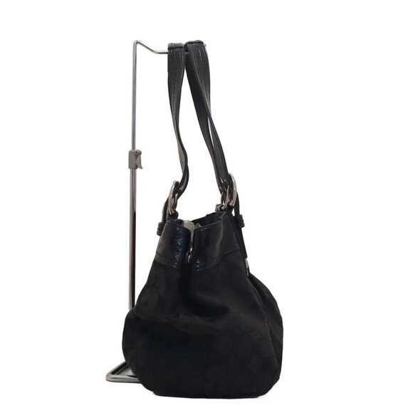 Auth COACH Soho Pleated Signature Tote F13742 Black Jacquard Patent Leather - - Picture 2 of 8